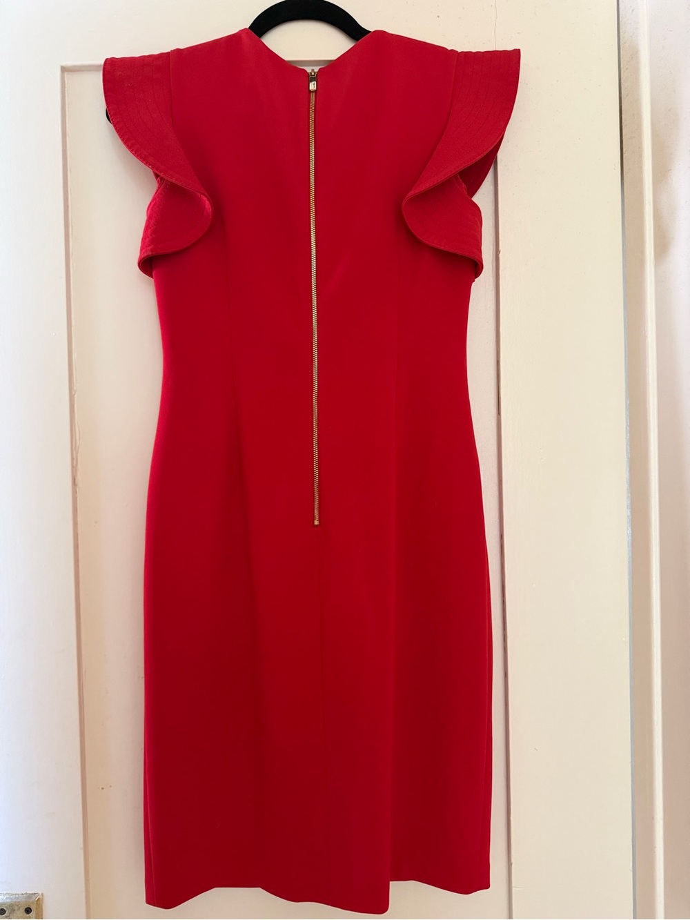 Calvin Klein Red Ruffle Shoulder Sheath Dress - Picture 2 of 4